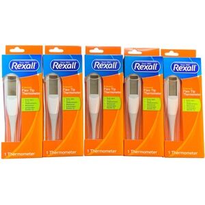 Lot of 5 Rexall 8 Second Flex Tip Digital Thermometer Fever Alert Waterproof New